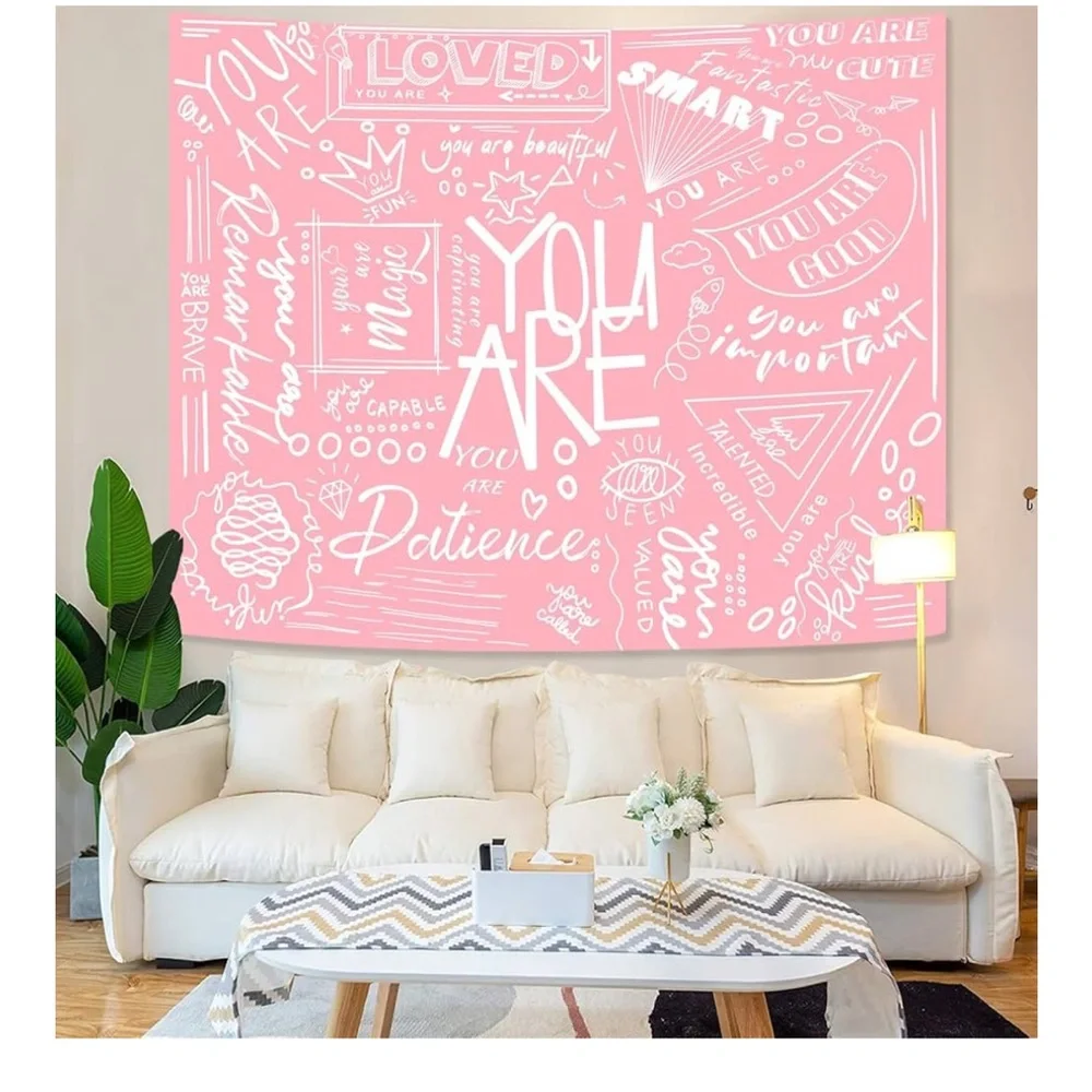 Hot Pink and White YOU ARE Tapestry new 60x80
